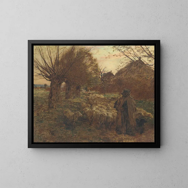 The Shepherd and His Flock - Léon Augustin Lhermitte — framed artwork on a wall