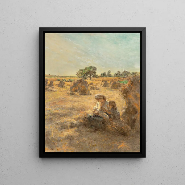 Harvest mother nursing three figures - Léon Augustin Lhermitte — framed artwork on a wall