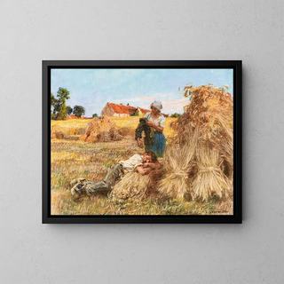 Repos, effet de grand soleil, moissonneur endormi à Mézy - Léon Augustin Lhermitte — framed artwork on a wall