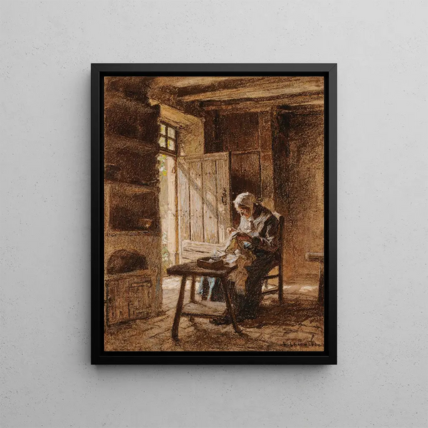 Old Seamstress - Léon Augustin Lhermitte — framed artwork on a wall