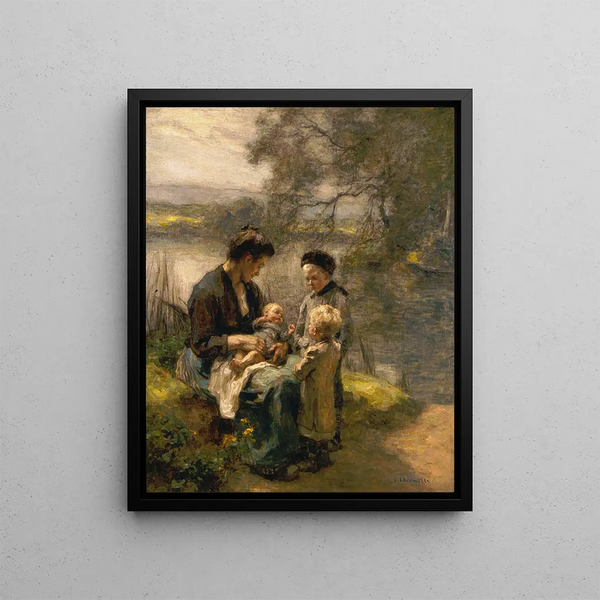 Woman with Child and Two Children - Léon Augustin Lhermitte — framed artwork on a wall
