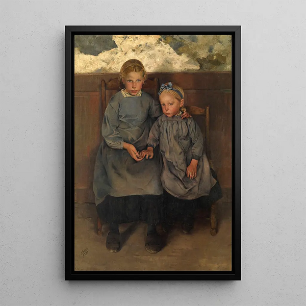 Two young Walloon girls - Léon Frédéric — framed artwork on a wall