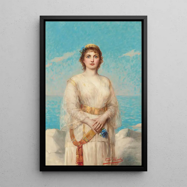 a young girl on the shore - Léon Herbo — framed artwork on a wall