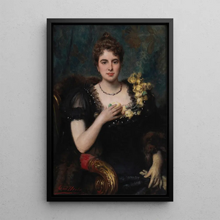 Portrait of a lady in a black dress - Léon Herbo — framed artwork on a wall