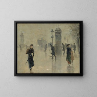 Passants sur le boulevard un jour d'hiver - Léon Lemaitre — framed artwork on a wall