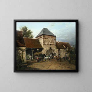La cour de ferme - Léon Legat — framed artwork on a wall