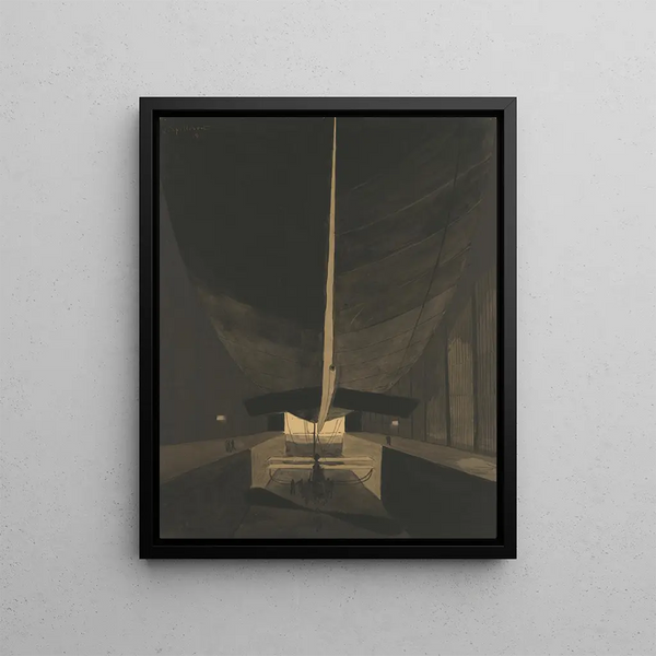 The Belgian Airship Belgium II in its hangar - Léon Spilliaert — framed artwork on a wall
