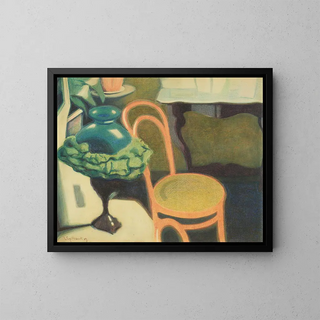 Interior painting with chair and opaline lamp - Léon Spilliaert — framed artwork on a wall