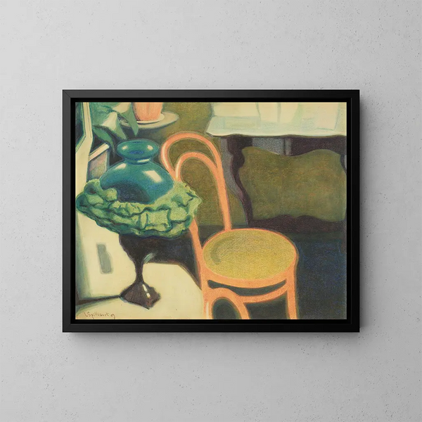 Interior painting with chair and opaline lamp - Léon Spilliaert — framed artwork on a wall