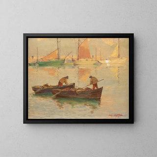 Fishermen on the Loire near Nantes - Léon Zeytline — framed artwork on a wall