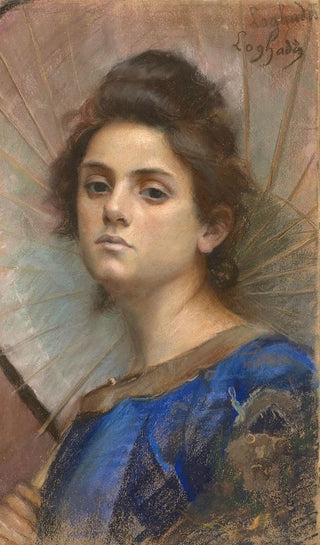 Young woman with umbrella - Lonie De Loghades — artwork view
