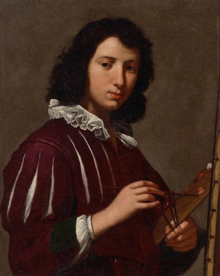 Portrait of an artist half-length in front of an easel - Lorenzo Lippi — artwork view