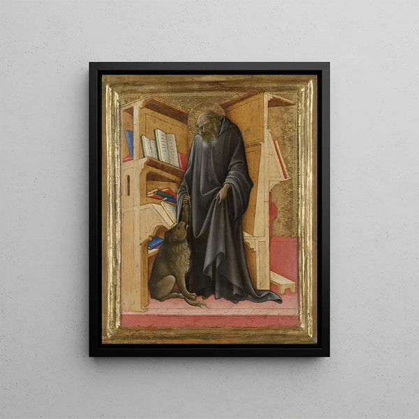 Saint Jerome in His Study - Lorenzo Monaco — framed artwork on a wall