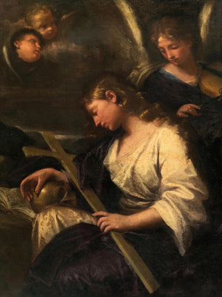 Lorenzo Pasinelli - The penitent Mary Magdalene accompanied by an angel playing a violin behind.webp