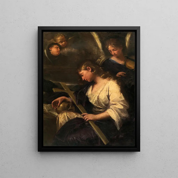 La pénitente Marie-Madeleine accompagnée d'un ange jouant du violon derrière - Lorenzo Pasinelli — framed artwork on a wall