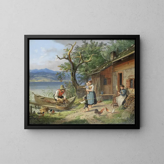 Unloading of the Fishery - Lorenzo Quaglio — framed artwork on a wall