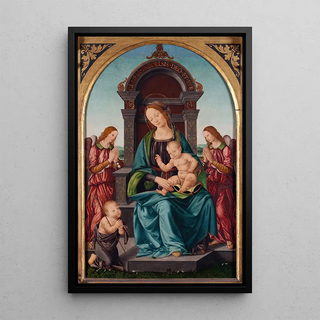 Madonna and Child with the Little Saint John and Angels - Lorenzo di Credi — framed artwork on a wall