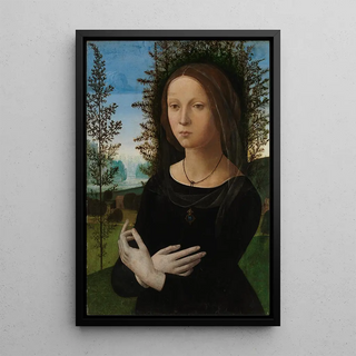 Portrait of a Young Woman - Lorenzo di Credi — framed artwork on a wall