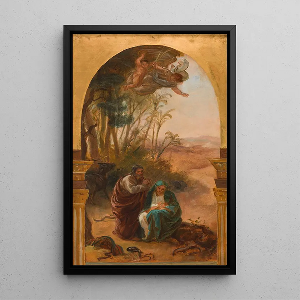 The Rest During the Flight into Egypt - Louis-Antoine-Léon Riesener — framed artwork on a wall