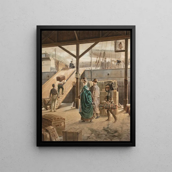 Embarkation on board the ship to New York - Louis-Auguste-Georges Loustaunau — framed artwork on a wall