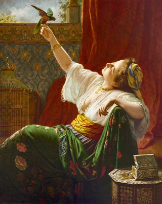 LouisEmile Pinel De Grandchamp - A Beauty Holding a Bird.webp