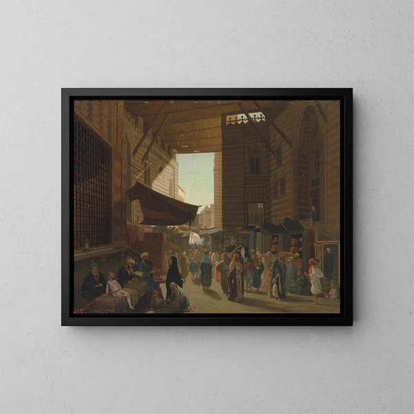 the Cairo Bazaar - Louis-Émile Pinel de Grandchamp — framed artwork on a wall