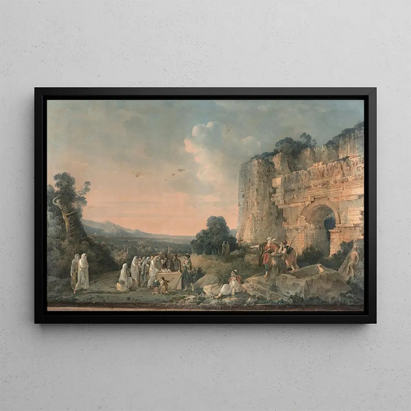 a Greek family in front of Ephesus near the Persecution Gate - Louis-François Cassas — framed artwork on a wall