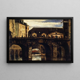 Le Petit Pont et le pont Saint-Charles - Louis-Godefroy Jadin — framed artwork on a wall