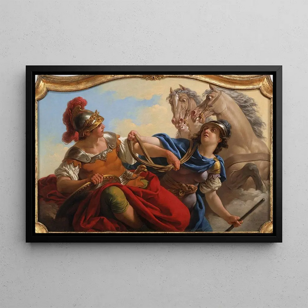Bellone presenting the reins to her horses - Louis-Jean-François Lagrenée — framed artwork on a wall