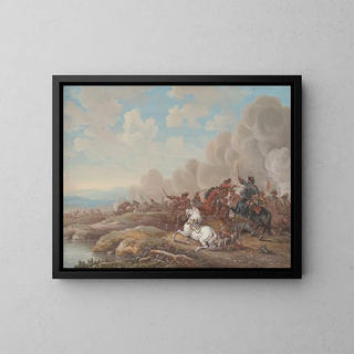 Cavalry Battle near a River - Louis-Nicolas van Blarenberghe — framed artwork on a wall