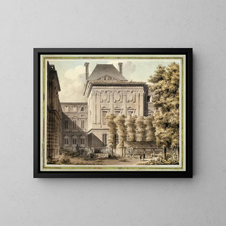View of the façade doubling Le Vau's façade at the Louvre and the Infante's garden - Louis-Pierre Baltard — framed artwork on a wall