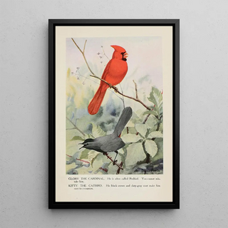 Glory le cardinal Kitty le moqueur chat - Louis Agassiz Fuertes — framed artwork on a wall