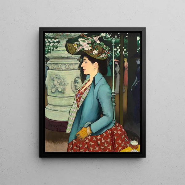 an elegant woman at Montmartre church - Louis Anquetin — framed artwork on a wall