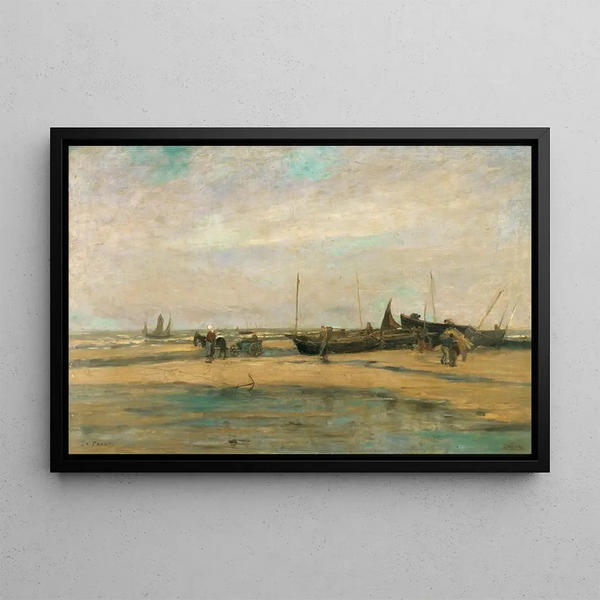 Marine landscape painting at La Panne - Louis Artan — framed artwork on a wall