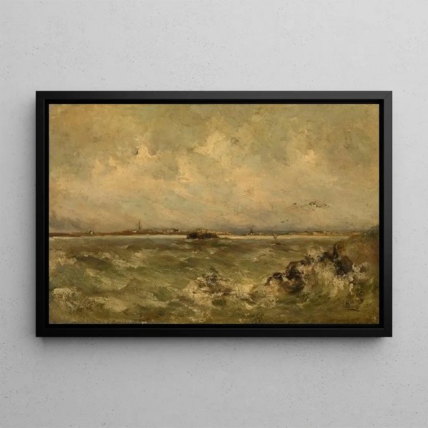 Marine landscape painting - Louis Artan — framed artwork on a wall