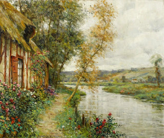 A cottage by a riverside in Normandy - Louis Aston Knight — artwork view