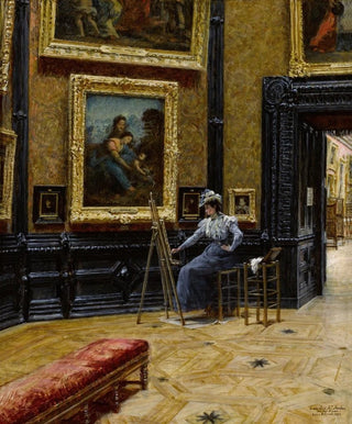 Louis Broud - An Elegantly Dressed Copyist at the Louvre.webp