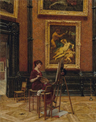 Louis Broud - An artist copying the painting Jupiter and Antiope by Correggio at the Louvre.webp