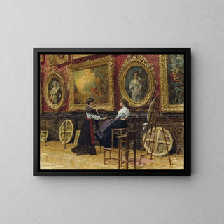 Les Copistes at the Louvre Museum - Louis Broud — framed artwork on a wall