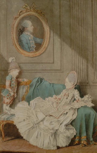 Madame Millin du Perreux and her son with a painted portrait of Monsieur Jérôme-Robert Millin du Perreux - Louis Carmontelle — artwork view