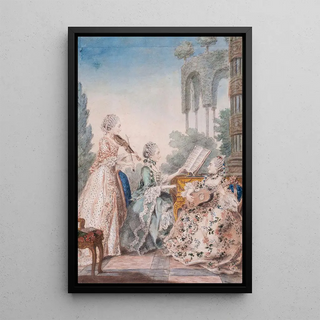 Les trois filles du compositeur Royer - Louis Carrogis Carmontelle — framed artwork on a wall