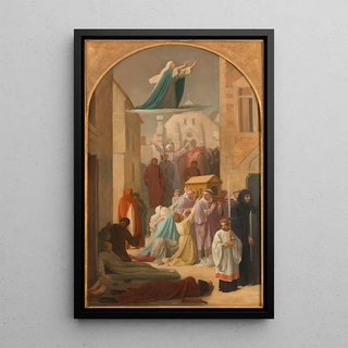 The miracle of the Ardents Procession of the reliquary of Saint Genevieve - Louis Charles Timbal — framed artwork on a wall