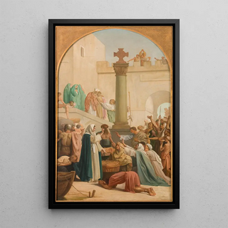 Sainte Geneviève distributing bread to the poor during the Siege of Paris - Louis Charles Timbal — framed artwork on a wall