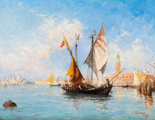 Sailboats in Venice in the Bacino di San Marco - Louis Claude Mouchot — artwork view