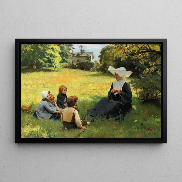 La Leçon de catéchisme - Louis Émile Adan — framed artwork on a wall