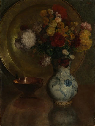 Louis Eysen - Blumenstilleben mit Messinggefen und Delfter Kanne.webp