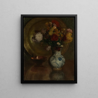 Louis Eysen - Blumenstilleben mit Messinggefen und Delfter Kanne.webp
