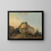 a rolling landscape with a large rock and a shepherd and a shepherdess with their flock - Louis Gabriel Moreau — framed artwork on a wall