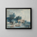 a river landscape with washerwomen near a mill - Louis Gabriel Moreau — framed artwork on a wall