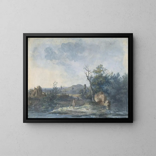 Figures sur une route de campagne - Louis Gabriel Moreau — framed artwork on a wall
